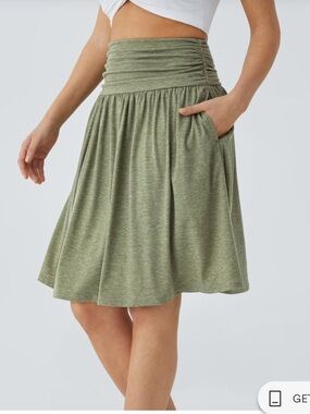 Olive Green high waisted ruche flowy skirt - new with tag.